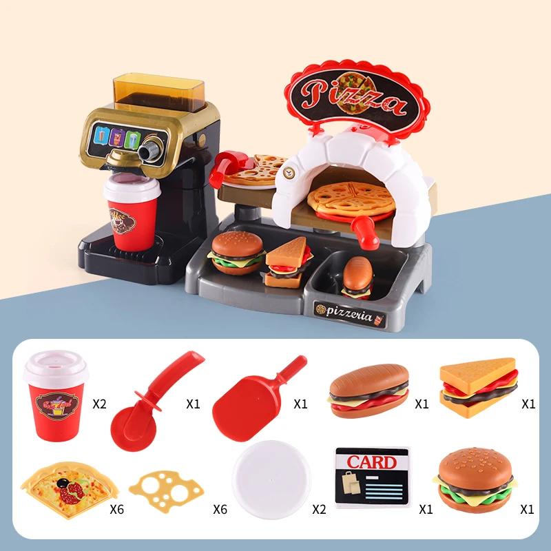 Joc Casa de Joacă Copii Bucătărie Restaurant Fast-Food Burger Cartofi Prăjiți Desert Mașină de Cafea Set Casierie Jucării Mini Educaționale Joc de Rol