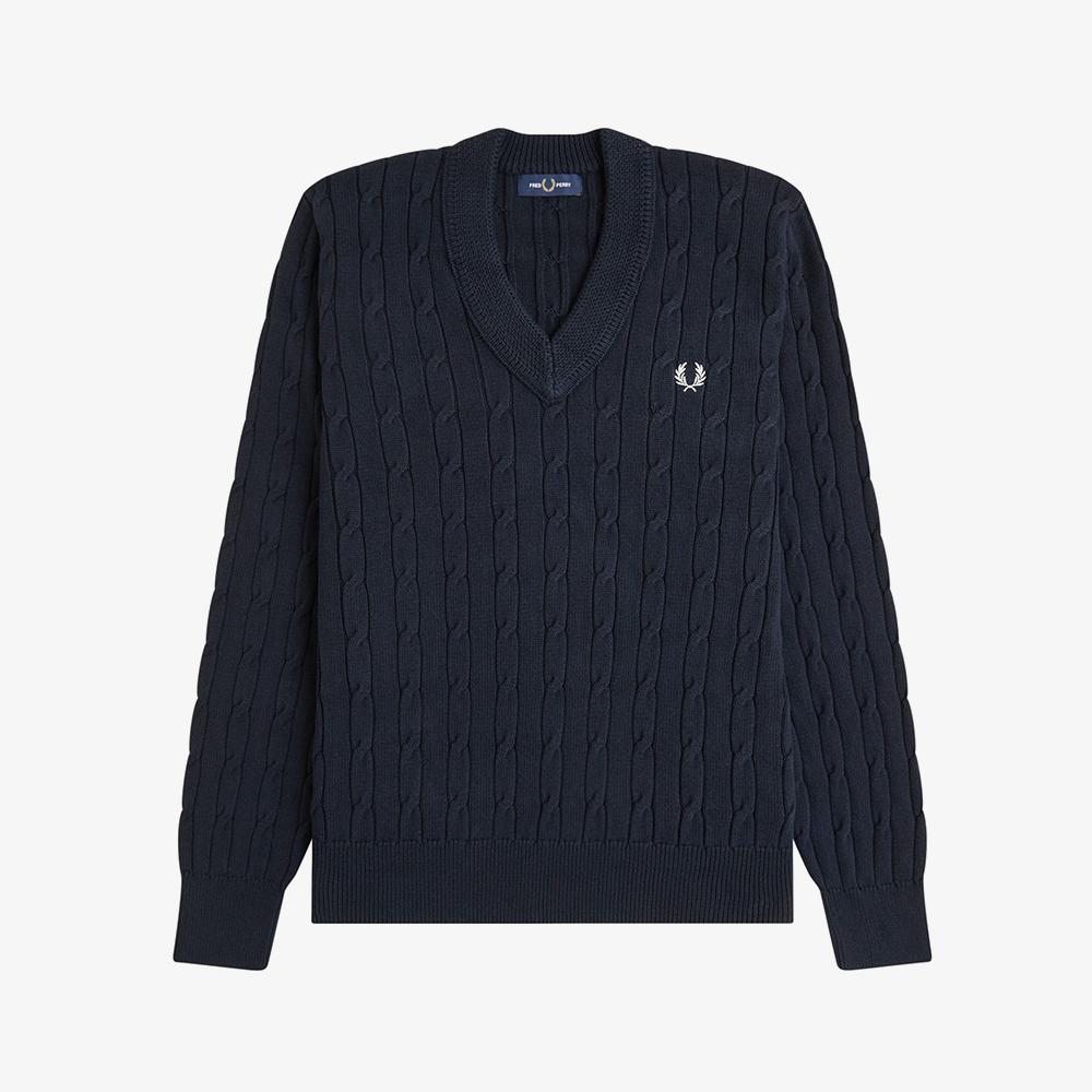 Fred Perry [Sport] Cable Knit V-Neck Sweater - Navy Afpm2612321-608