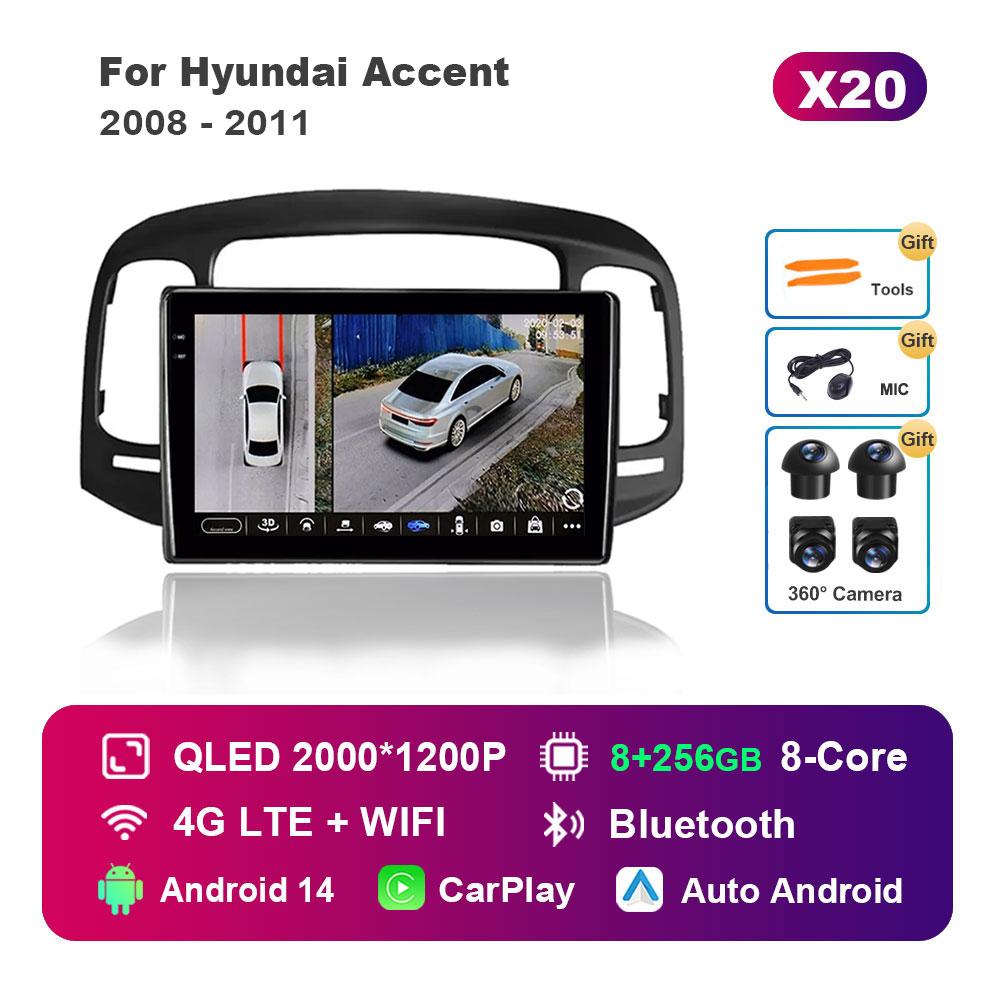 Car Radio Multimedia Player for Hyundai Accent 2008 - 2011 Android 14 System GPS Navigation HD Screen  WiFi Bluetooth Head Unit