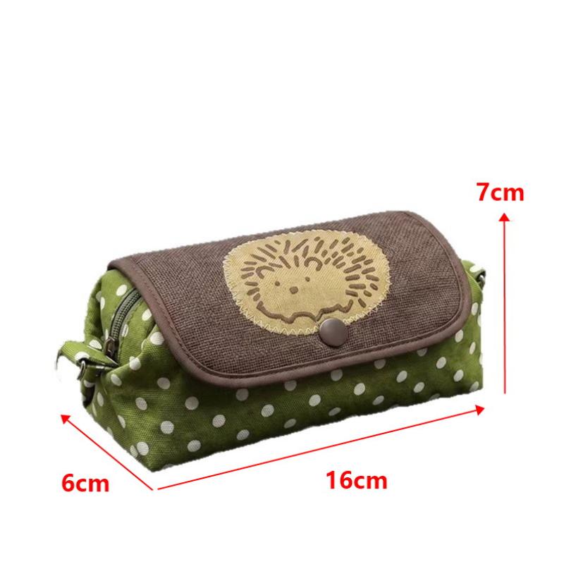 Cute Hedgehog Polka Dot Pencil Case Durable Zipper Multifunctional Stationery Organizer for Primary Middle School Students