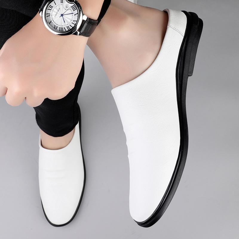 Fashion Open Low-heel Slipper Mens Slip on Walking Shoes Leather Male Comfortable Mules Shoes 2025 Male Casual Breathable Comfy Sandals