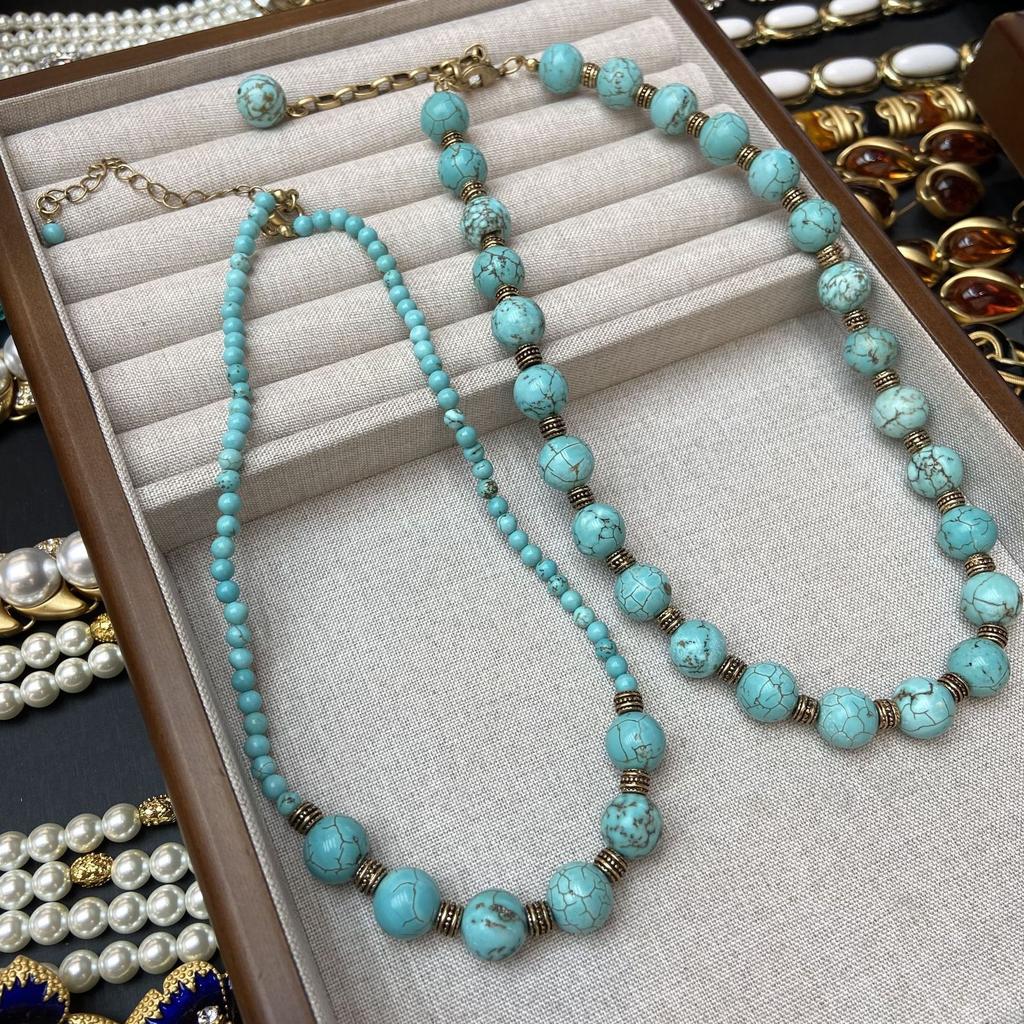 High-End Retro 12M Turquoise Necklace, Fashionable And Simple Design, Neck Chain, Niche Jewelry, Collarbone Chain For Women