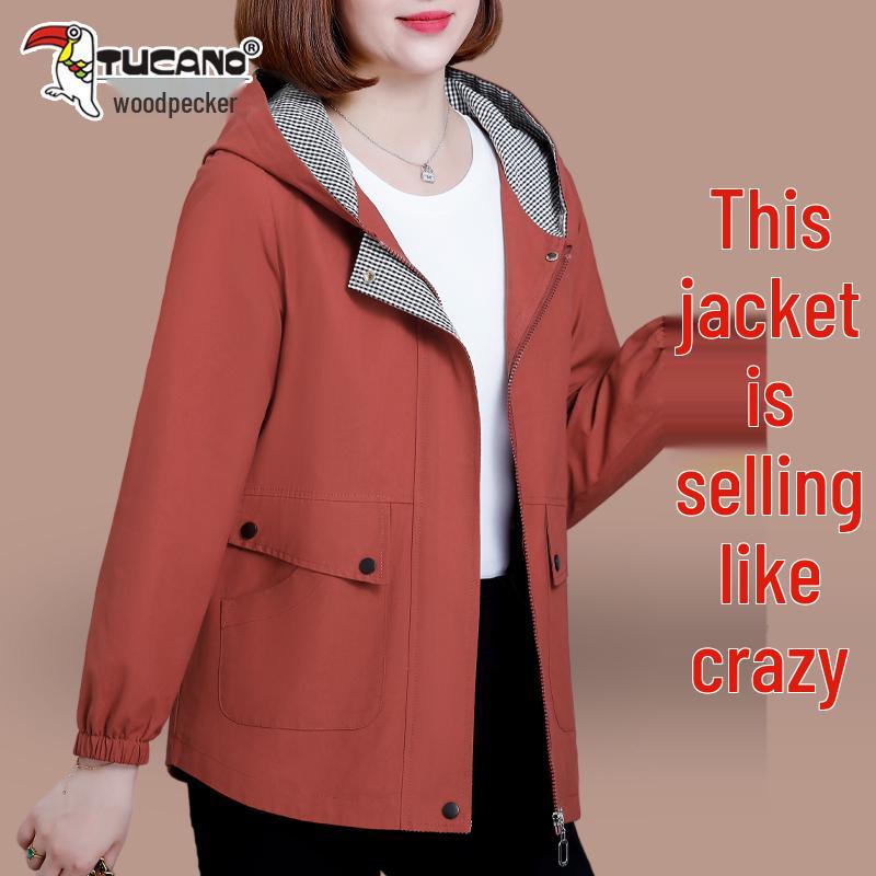 Women's Spring-Autumn Plus Size Hooded Windbreaker - Casual, Stylish, and Age-Reducing for Middle-Aged Women