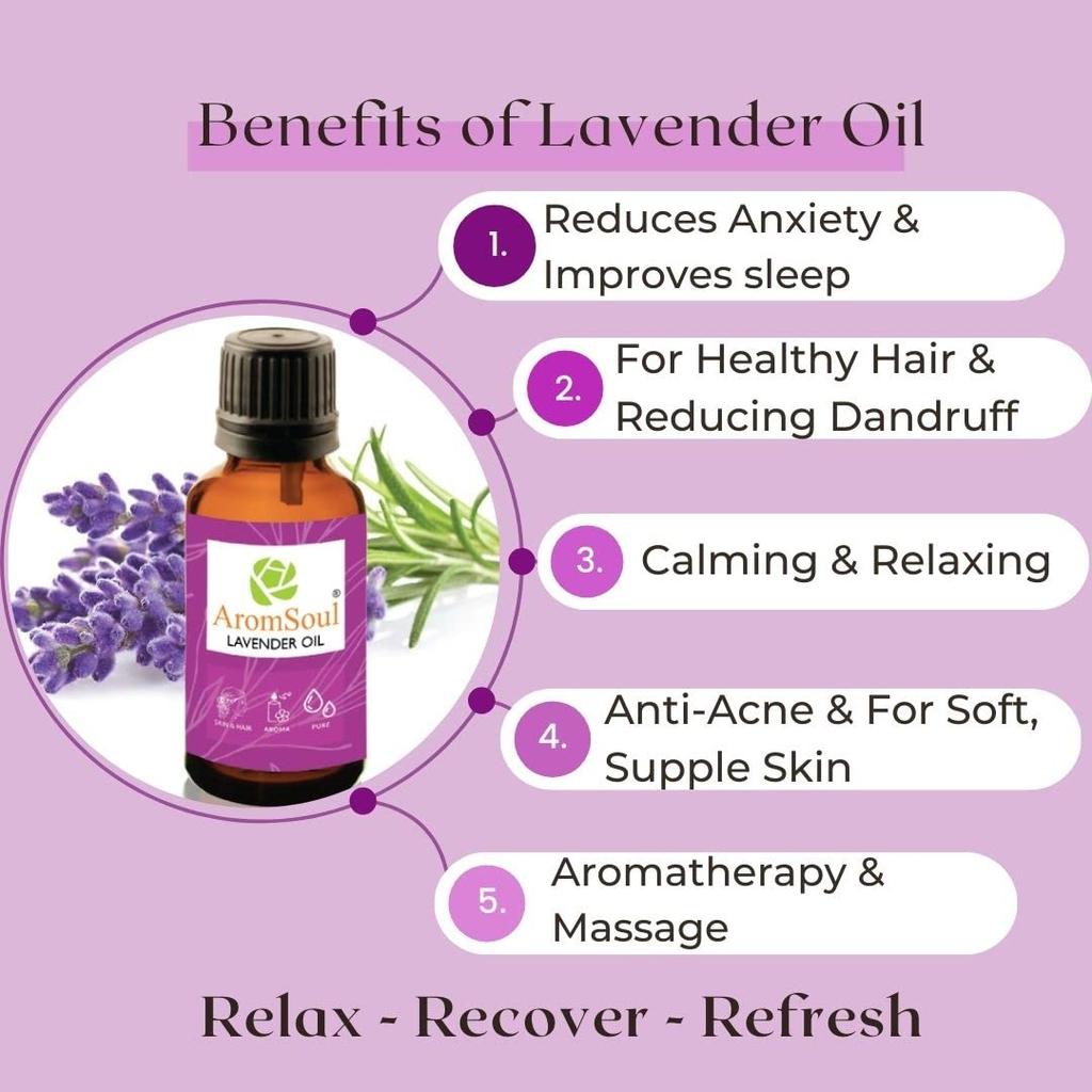 Aromsoul Premium Lavender Essential Oil 30 Ml - 100% Pure & Natural Therapeutic Grade For Relaxation, Sleep, Aromatherapy, Hair Growth & Skin Care