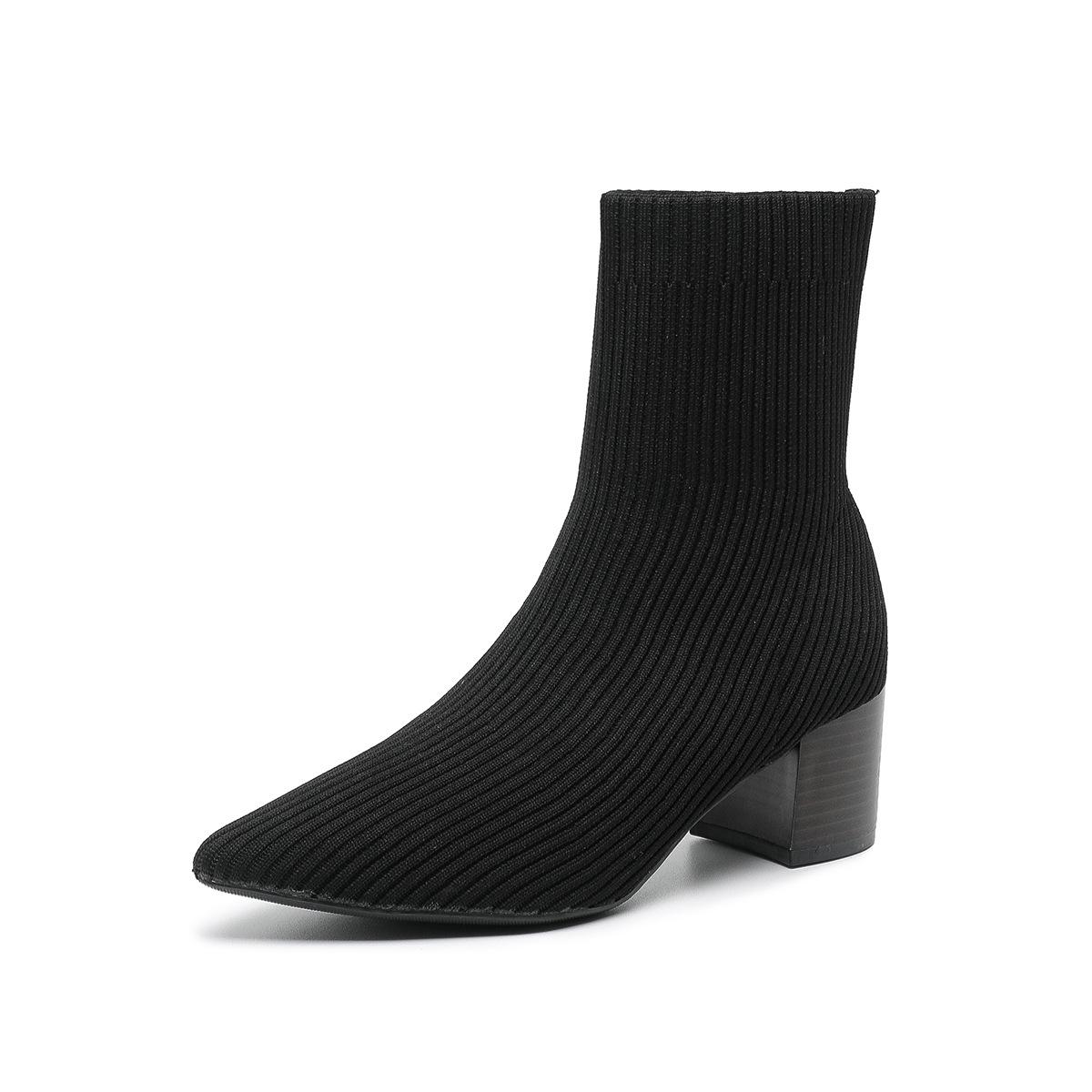 

Женские вязаные зимние ботинки большого размера с острым носком, повседневные короткие, на толстой подошве, мягкие, эластичные, ботинки Martin, рыцарские туфли 34-43 40 чёрный