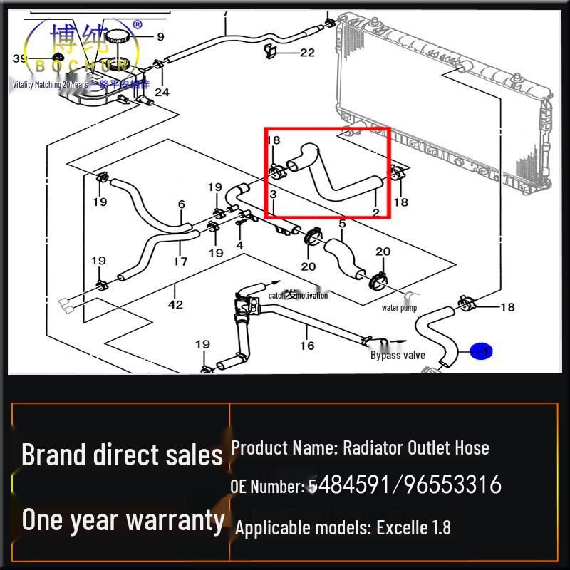 Buick Excelle 04-10 Radiator Lower Outlet Hose 1.8L Manual/Auto
