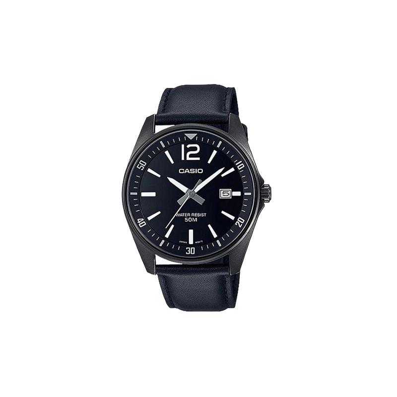 Casio 50 Meters Waterproof Quartz Leather Strap 48*42.2*8.2mm Men's Watch Black Dial MTP-E170BL-1B