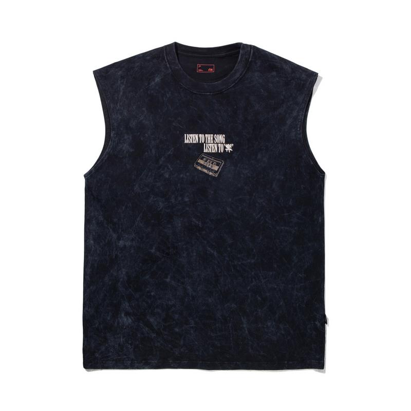 Li Ning Trendy Sports Series Comfortable Simple Versatile Letter Round Neck Loose Vest Men Vests Black AVSV059-2