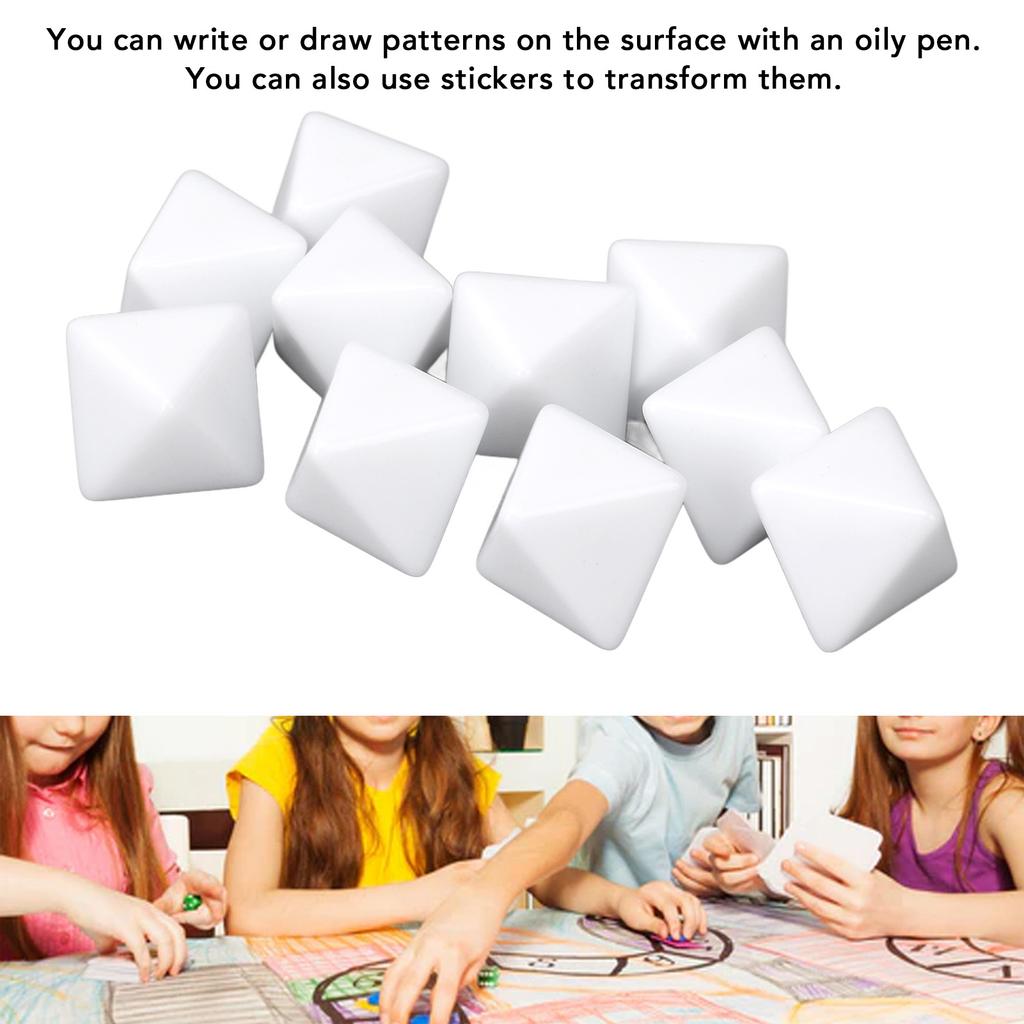 30pcs 8 Sided Blank White Dices for Board Games Teaching Plastic Multifunctional DIY Dices