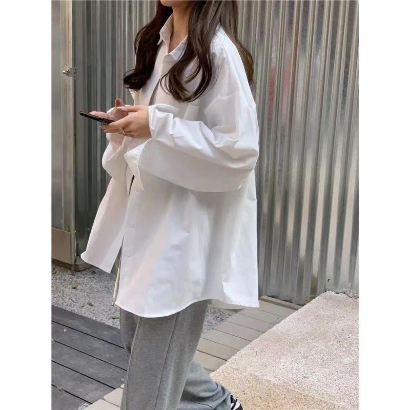 2024 Korean Long-Sleeved Boyfriend-Style Women's Shirt: Spring/Fall Sun Protection, Loose Fit, Versatile Summer Jacket