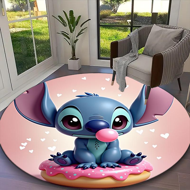 [1pc Stitch Pastel Donut Floral Office Carpet] Easy Maintenance Chair Rug for Conference Room Use, Durable Round Sofa Floor Mat