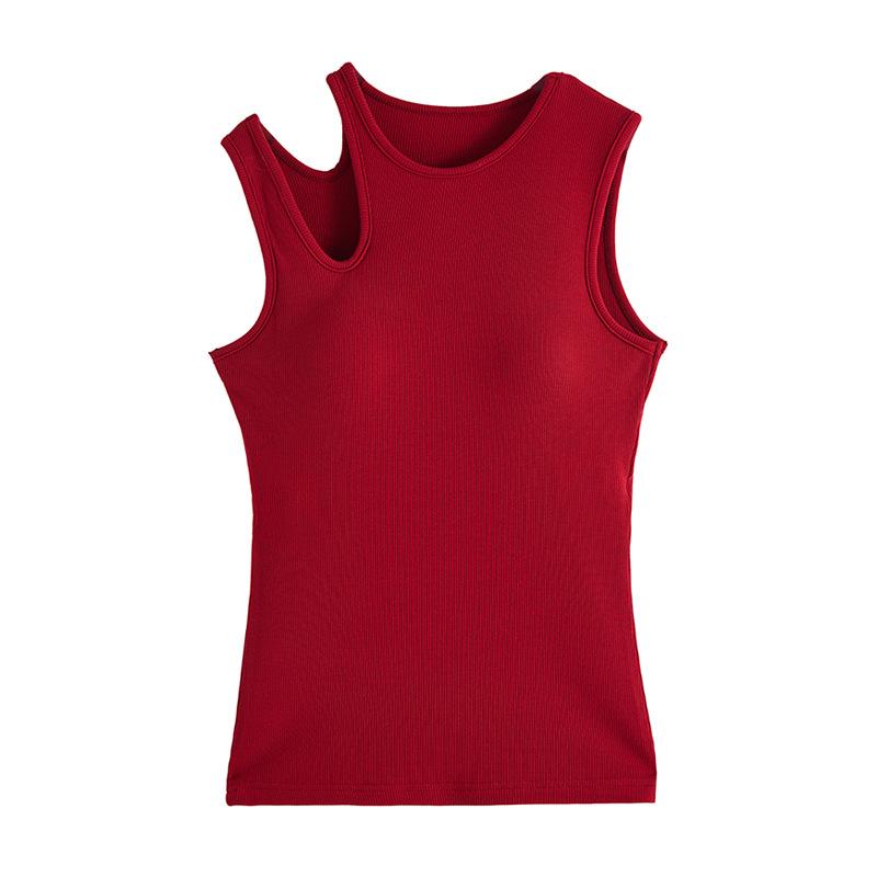 With Cup Fixed Chest Pad Hollow Shoulder Design Sling Vest Women's Summer Wear Slim and Thin Versatile Bottoming Top