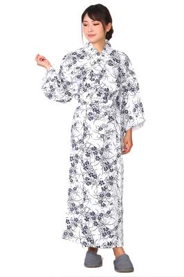 Japanese Style White Navy L Size Gauze Nightgown for Women Double Lining Cotton Nightgown Nightgown Pajamas Yukata Inn Nursing Care Women Ladies