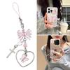 Handmade Bowknot Phone Chain Heart Pendant Keychain Rose Flower Charm Phone Lanyard Straps Acrylic Keyring Bag Ornament