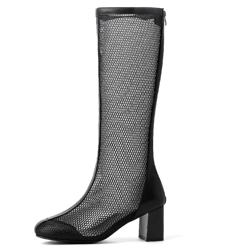 Modische hohe Stiefel für Damen 2026 Frühling Sommer Kniehohe Stiefel Schwarz Weiß Spitze Party Schuhe Damen Stiefel Große Größe 45