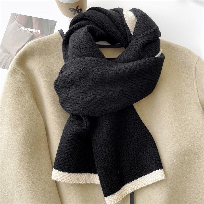 Женский осенне-зимний универсальный черный легкий роскошный теплый платок, утолщенный зимний вязаный шарф