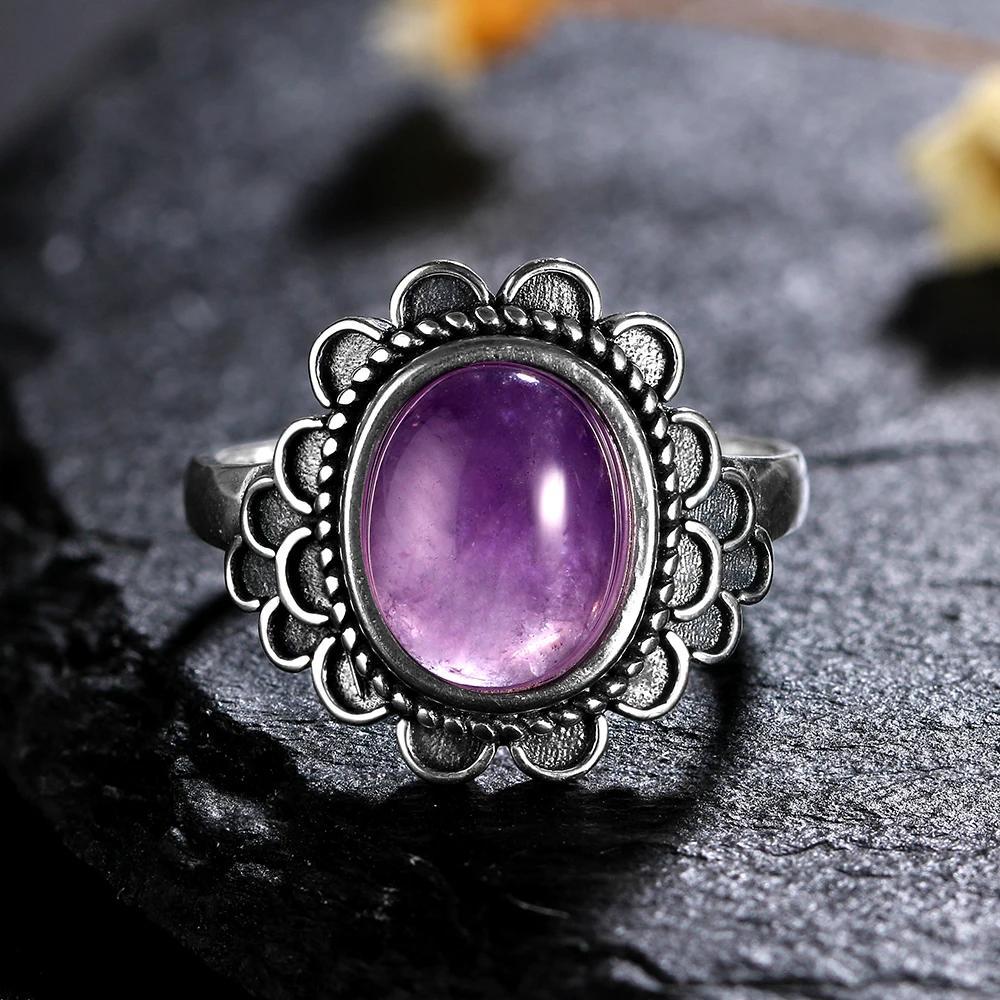 Natural 8*10MM Lapis Lazuli Finger Ring  Rings for Women Gift S Silver Flower Shaped Ring