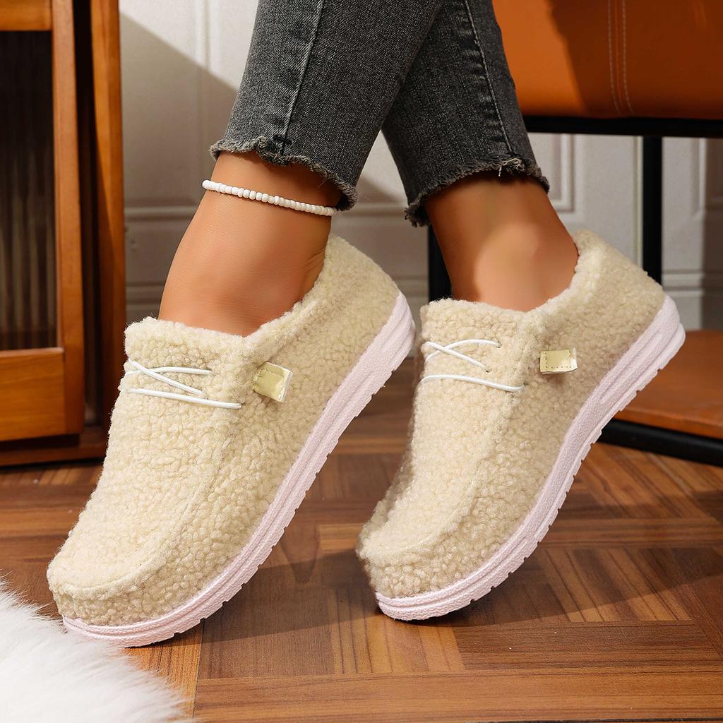 Large size women's European and American thick-soled low-top loafers, warm indoor cotton shoes
