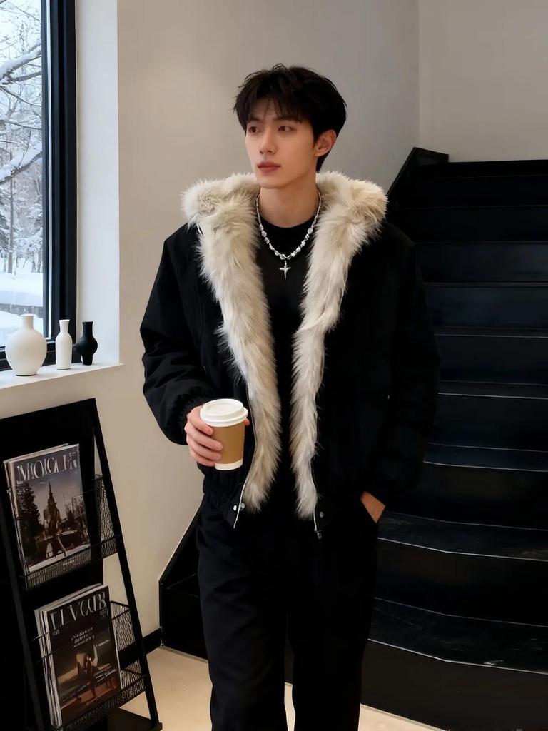 Men's Thickened Winter Hooded Jacket with Eagle Fur Collar