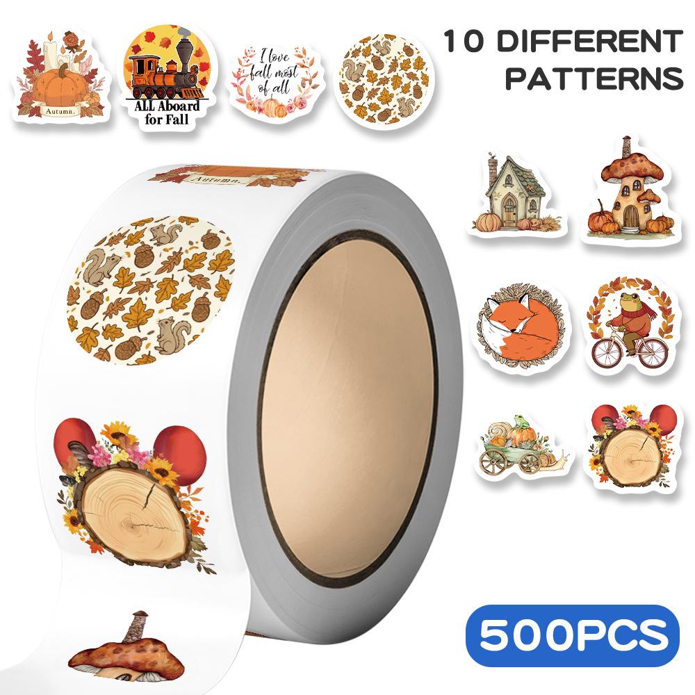 500-Sheet Retro Autumn Fall Sticker Roll for DIY Notebooks, Envelopes, and Sealing