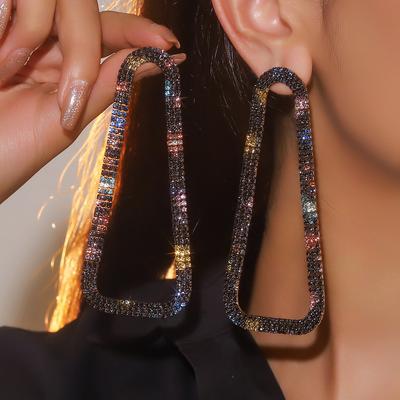 High-Grade Colourful Shiny Rhinestone Long Earrings Fashion Versatile Earrings Nightclub Earrings Party Earrings Women's Earrings 1 Pair