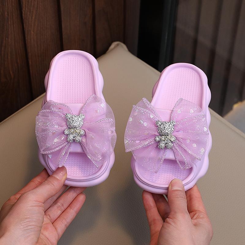 New Girls Sandals with Bow Non Slip Soft Sole Fashion Princess Beach Flip Flops for Toddler Little Big Kids