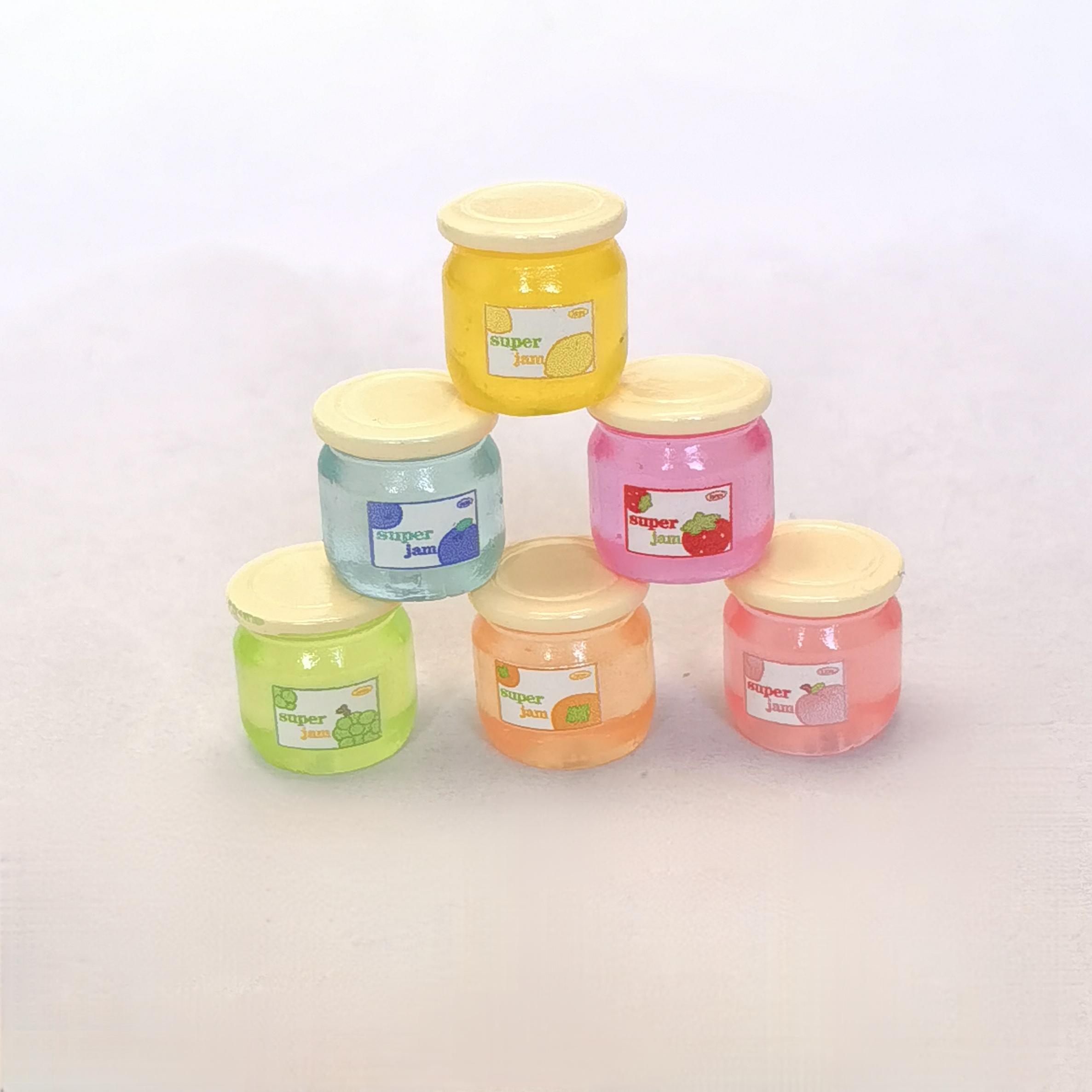 100pcs Kawaii Resin Fruit Jam Jar Mini Doll House Kitchen Accessory DIY Resin Craft Decoration Charms about15mm-100pcs/bag