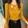 Autumn and Winter Small Sexy Front Chest Hollow Out Slim Fit Base Knitted Shirt for Women, Long Sleeved Temperament Top, Women's Fashion