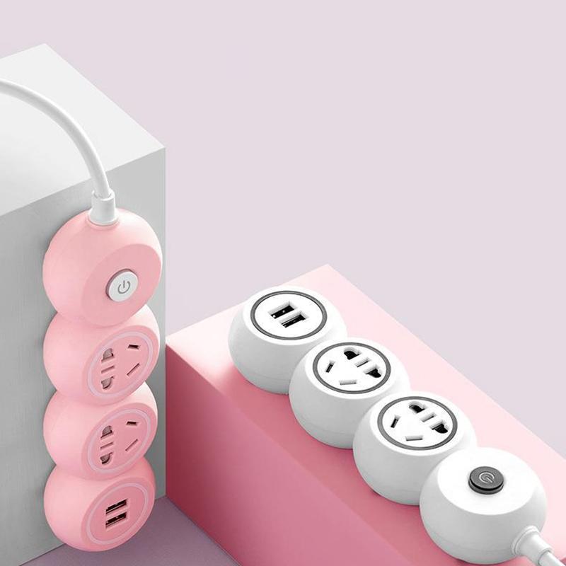 Usb Power Strip, Multi-Hole And Multi-Port Plug, Student Dormitory Home Pink Cute Socket With Cable Power Strip Power Converter