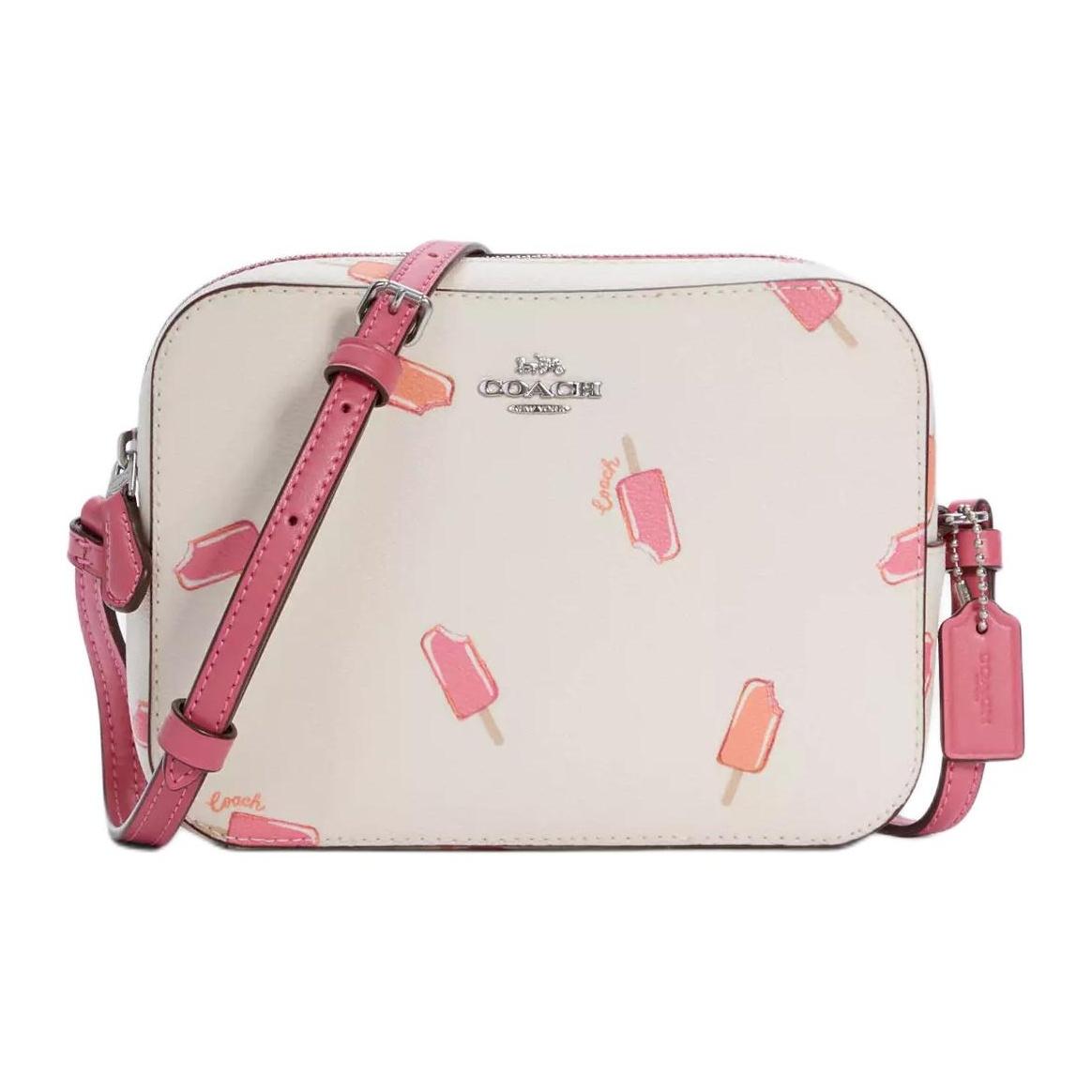 

Coach Camera 18 Summer Limited Edition Popsicle Pattern Print Color Block Design Leather Camera Bag Women Shoulder Bag White Pink C4216-SVCAH Basic Set (Bag+Dust Bag)
