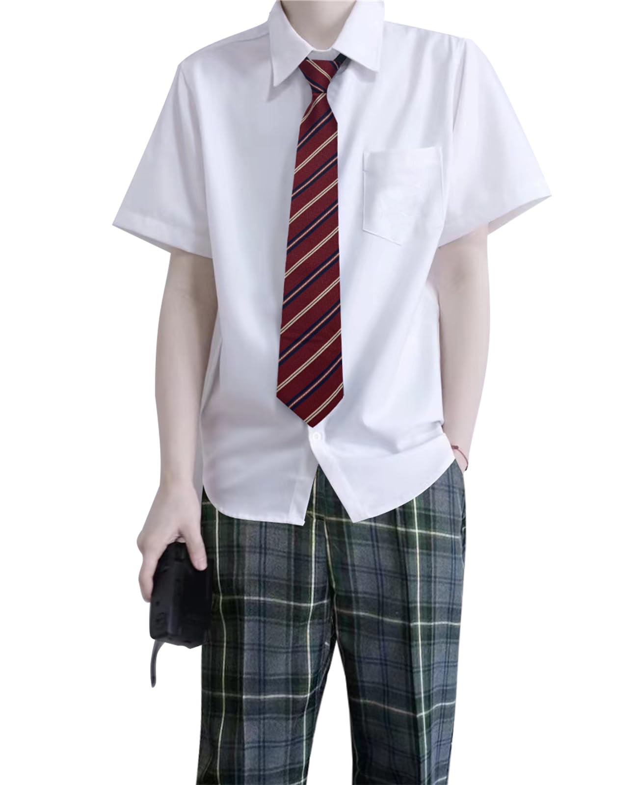 

QOOLY School Checkered Shirt and Size for Entrance and Events Boys Uniform, Pants, Gray, L, Commuting, Ceremonies, Graduations,
