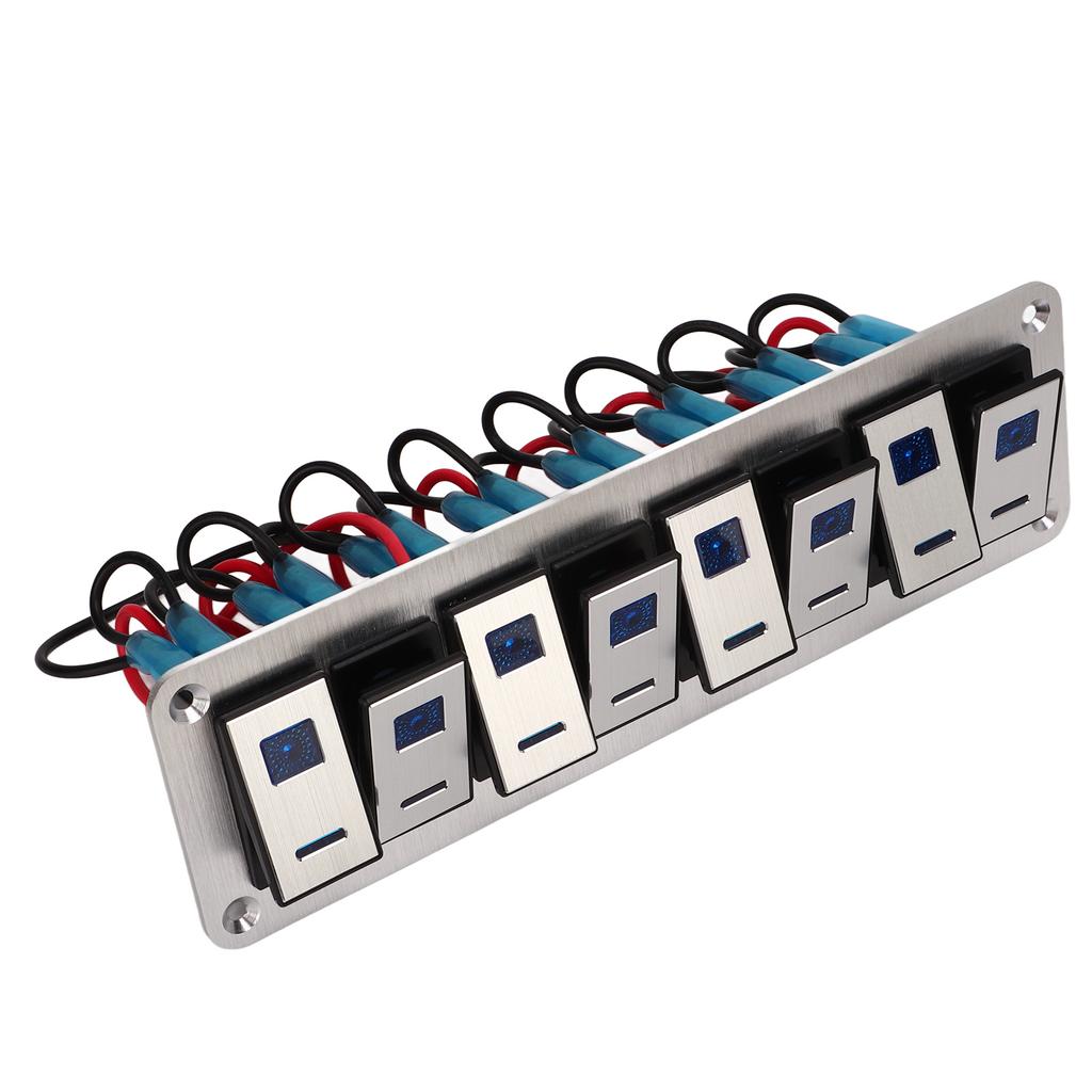 Rocker Switch Panel 8 Gang 12‑24V 5 Pin Blue Light Toggle On Off Lights Control Switch Panel