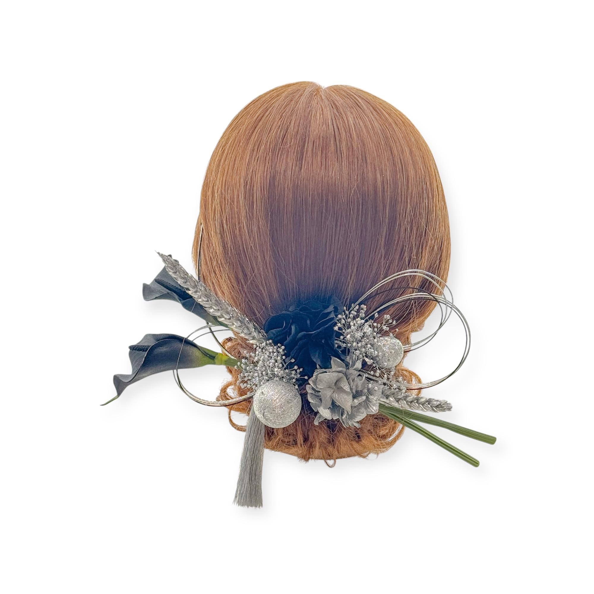 

Black Calla Lily Hair Dried Silver Tamakanzashi Silver Japanese Kimono Graduation Black and Silver Hani. Ornament, Coming-of-Age Ceremony, Flowers,