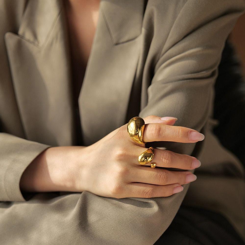 Stainless Steel Exaggerated Ring Smooth Vintage Finger Ring Exquisite Geometric Ring  Wedding