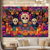 2D Plan - A Day of Vibrant Dead Sugar Skull and Flower Tapestry, 1 Piece - Designed with Colorful Candles