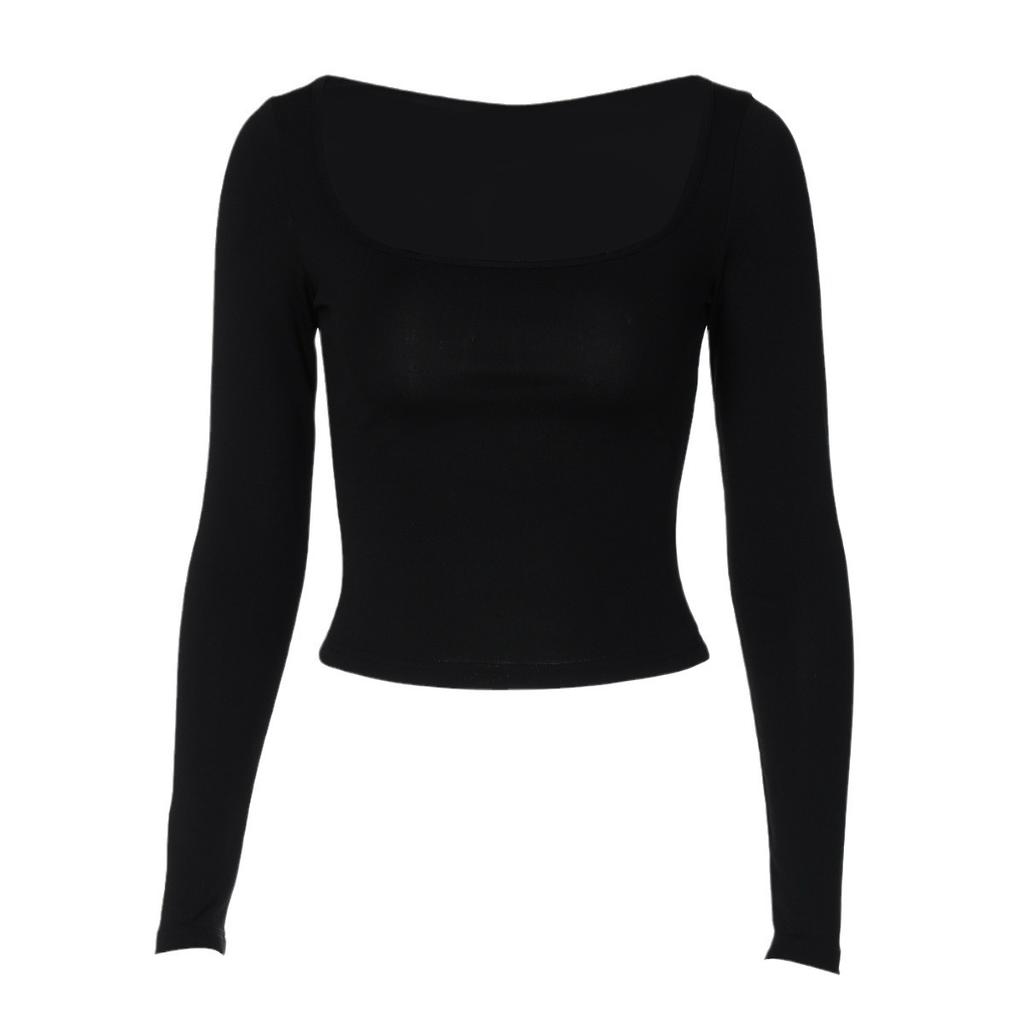 European and American women's clothing American Spice Girls style autumn new solid color square neck long sleeve tight inside bottoming shirt top
