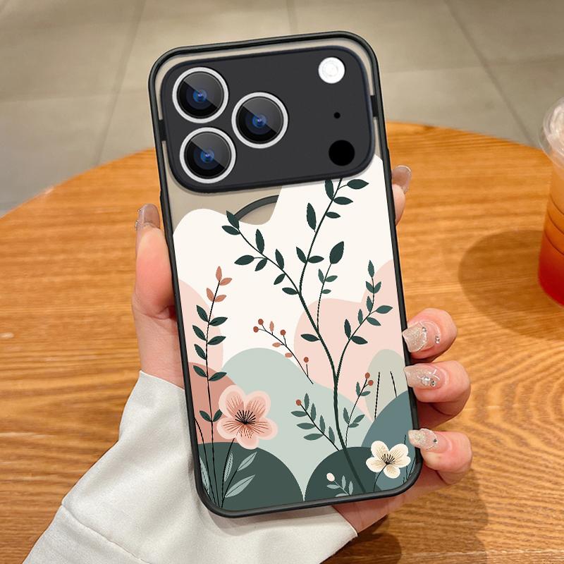 Translucent Matte Magnetic Phone Case For iPhone 17 16 15 Pro 14 13 Pro Max 16e 17e For Magsafe Purple Floral Hard PC Back Cover