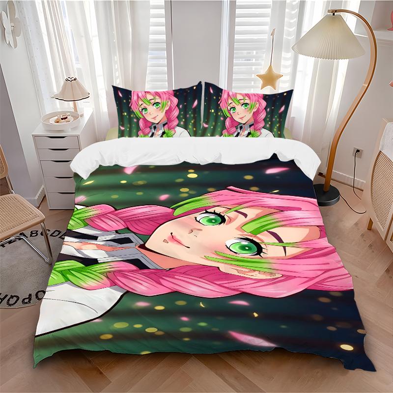 3Pcs Pink Hair Anime Girl Bedding Set Soft Fabric Duvet Cover Pillowcases Home Xmas Halloween Gift 1 Duvet Cover 2 Pillowcase S1377