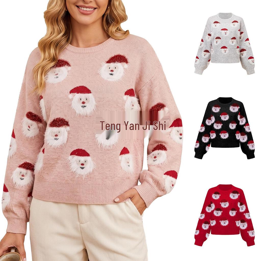 Cute Christmas Old Man Head Knit Pullover Sweater - 2026 Fashion