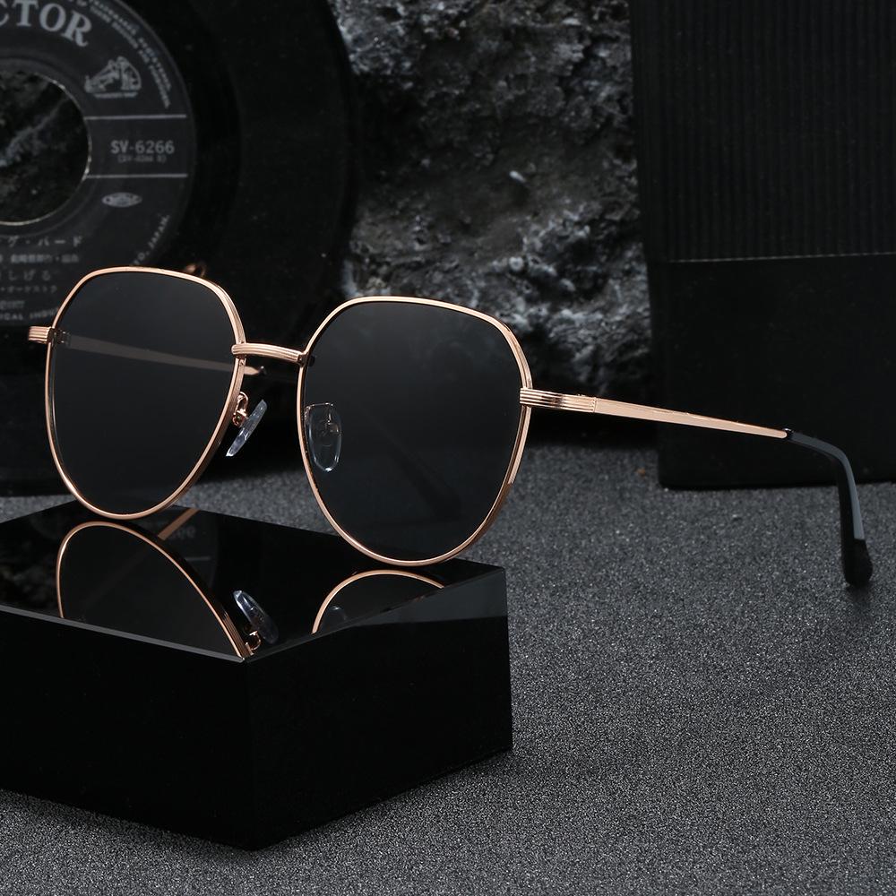 Retro Polygon Large Frame Metal Sunglasses with UV Protection for All Genders