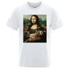 Funny Mona Lisa And Cat Printed T-Shirt For Men Summer Cotton T Shirt Loose Breathable Clothing O-Neck Fashion Short Tees 80276