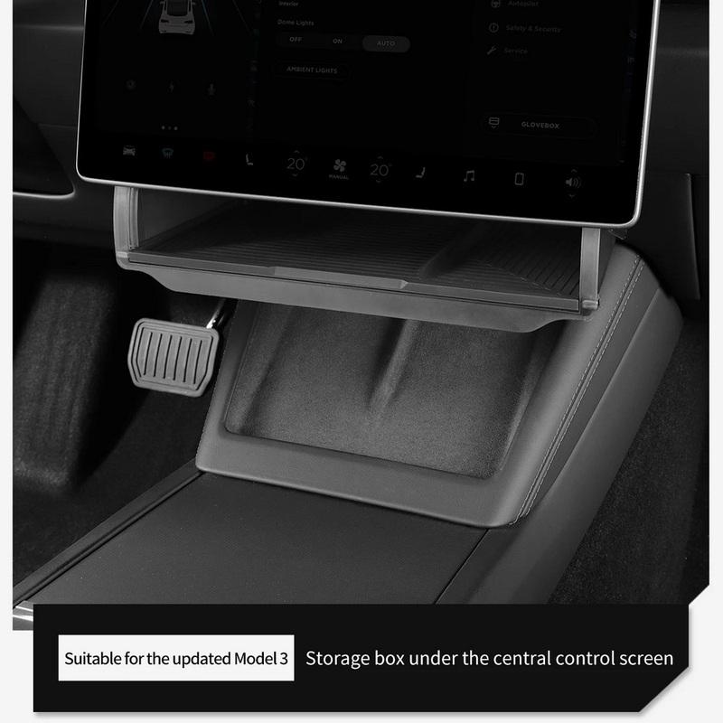 Pour Tesla Model Y Juniper 2025 Model 3 Highland 2024 Boîte de rangement cachée sous l'écran Organiseur de console centrale derrière l'écran