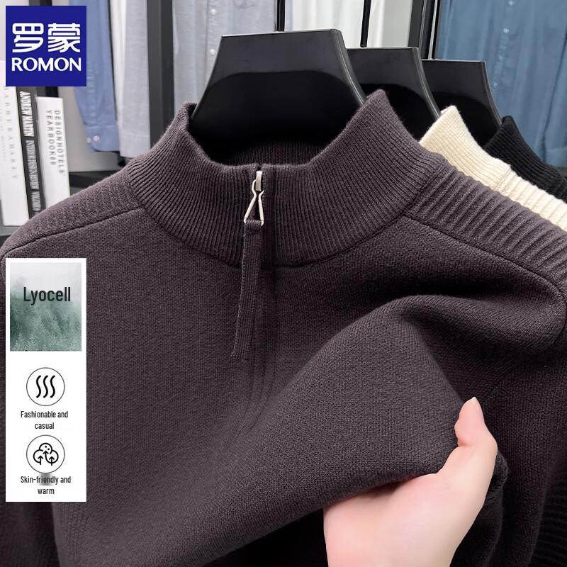 ROMON Men's Casual Knitted Mock Neck Pullover Sweater