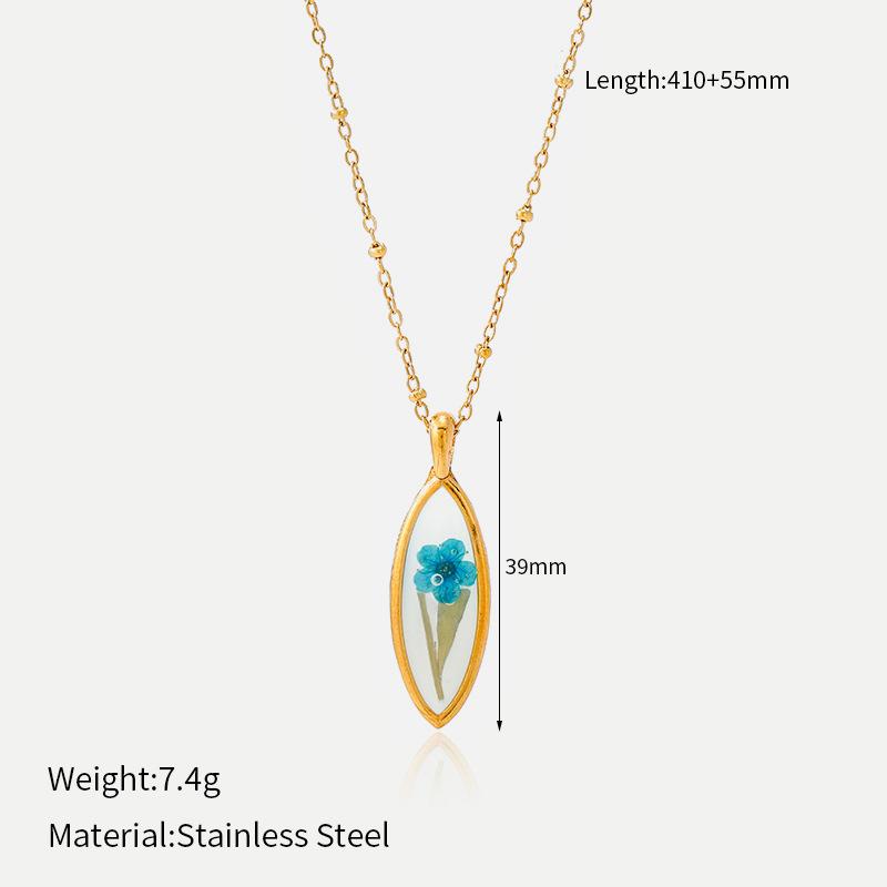 European and American Style Natural Dried Flower Resin Necklace 18K Gold Stainless Steel Immortal Flower Pendant Collarbone Chain Female Hot-selling