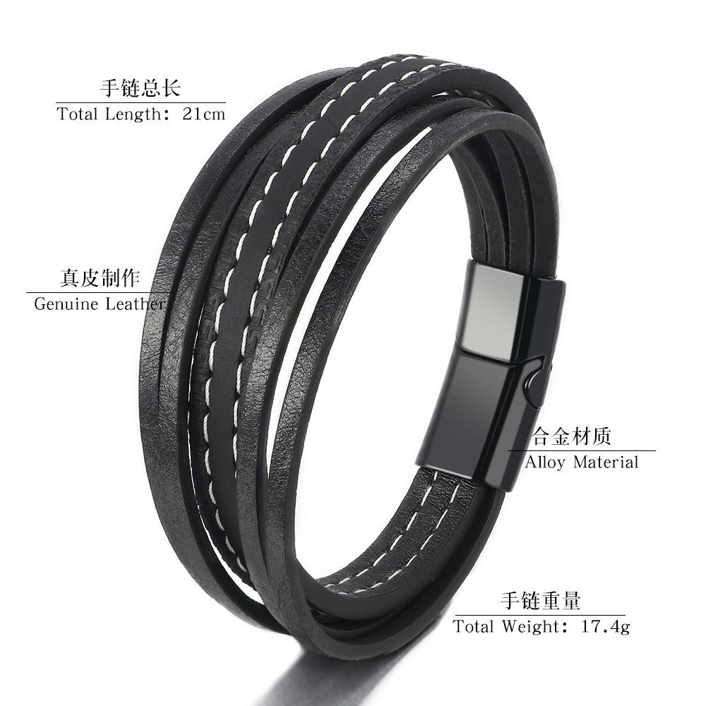 Herren Flechtlederarmband Mehrschichtig Geflochtenes Windmühlenseil Manschette Langlebiges Rindsleder Armband