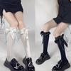 Black Streamer Half-length Stockings Women's Thin Summer Cute Medium Tube Calf Socks Lolita Bow Jk Long Socks