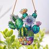 Cactus Window Decor, Acrylic with Hemp Rope Lanyard Suncatcher, Lightweight Double Sided Printed Tropical Wall Decor