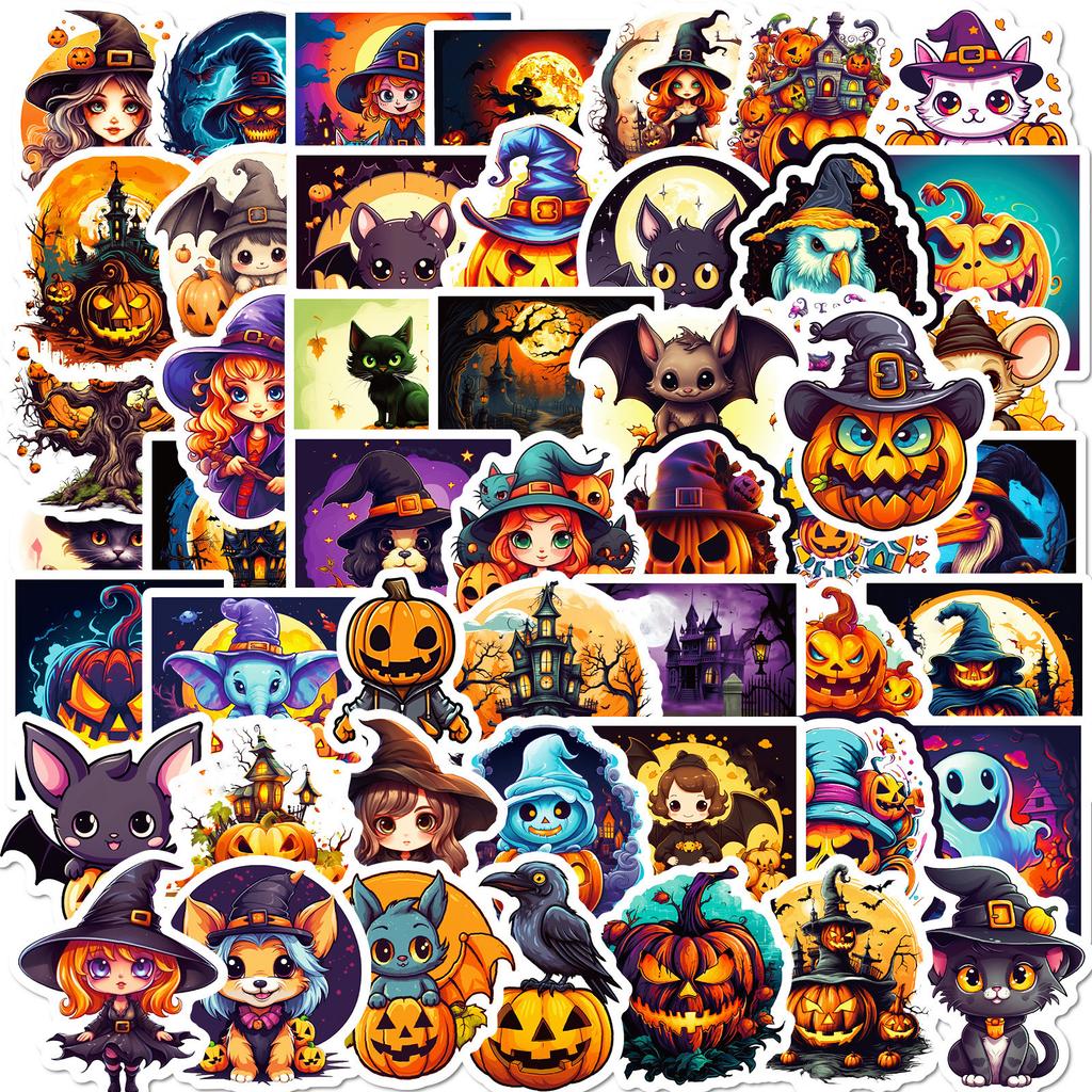 50-Pack Halloween Stickers - Waterproof Vinyl Decals For Party Decor, Crafts & Scrapbooking
