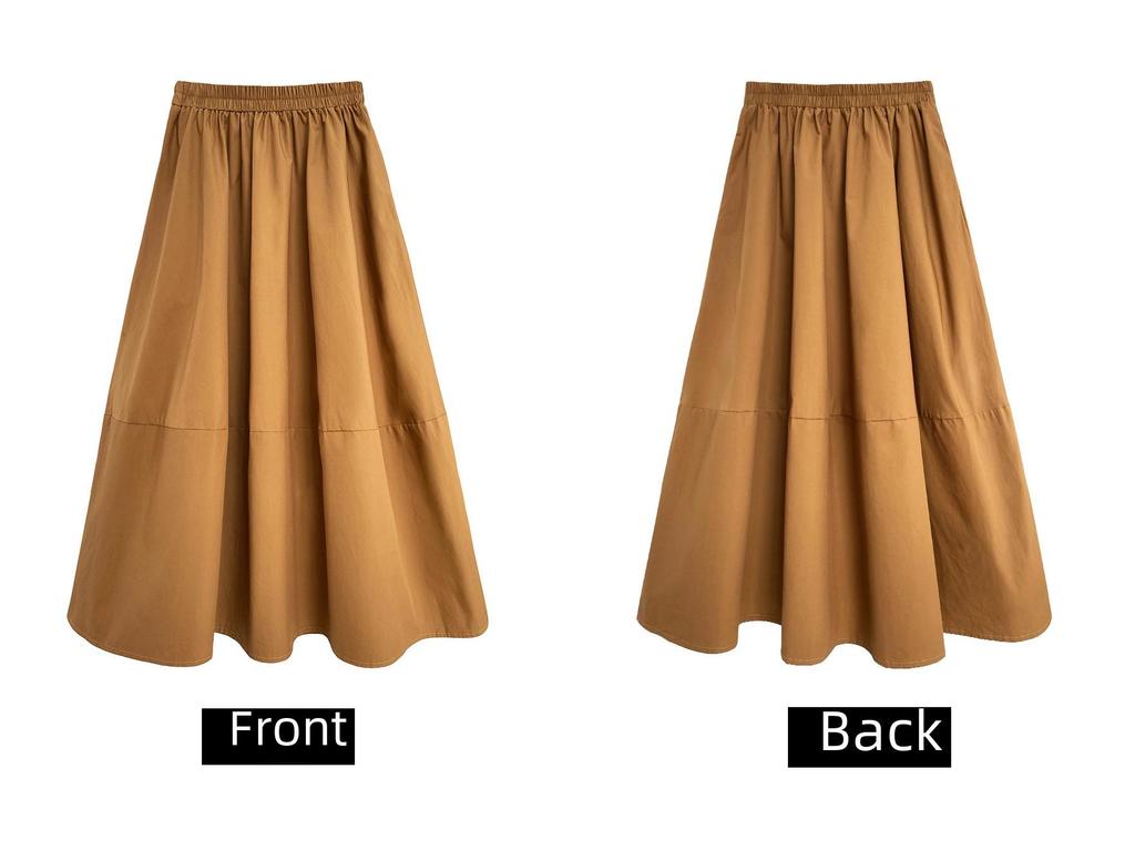 Luxi Autumn High Waist Slim Puffy A-Line Skirt with Elastic Waist and Medium Long Swing.