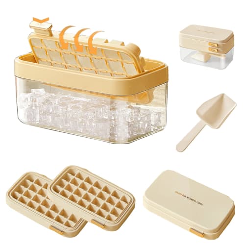 Kasanidika Ice Cube Trays [Rotating Push Design for Easy Ice Removal!] Set of 2 with Lid, Ice Maker, Ice Box, Silicone Ice Maker, Ice Tray, Ice Box, E